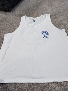 chubbies White Tank Top with Blue Palm Tree Logo